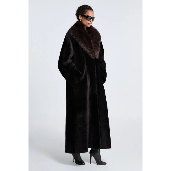 Nour Hammour Astoria Shearling Coat in Black Brown