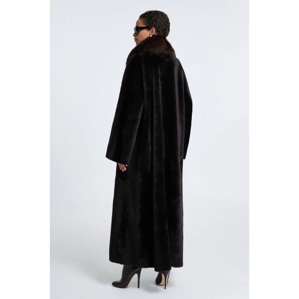 Nour Hammour Astoria Shearling Coat in Black Brown