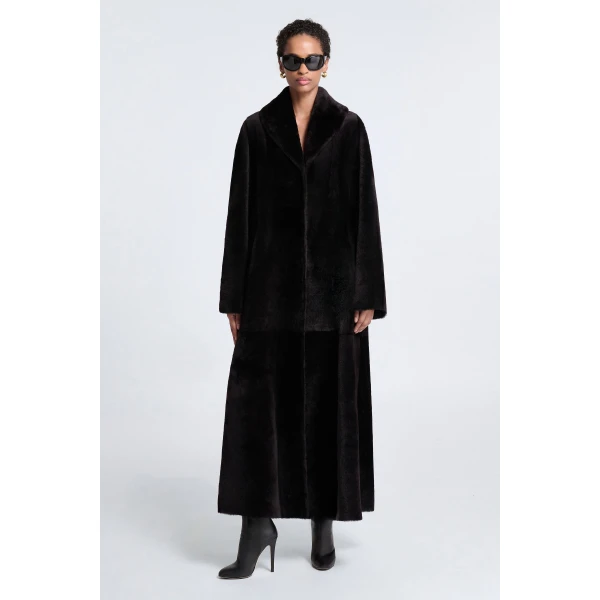 Nour Hammour Astoria Shearling Coat in Black Brown