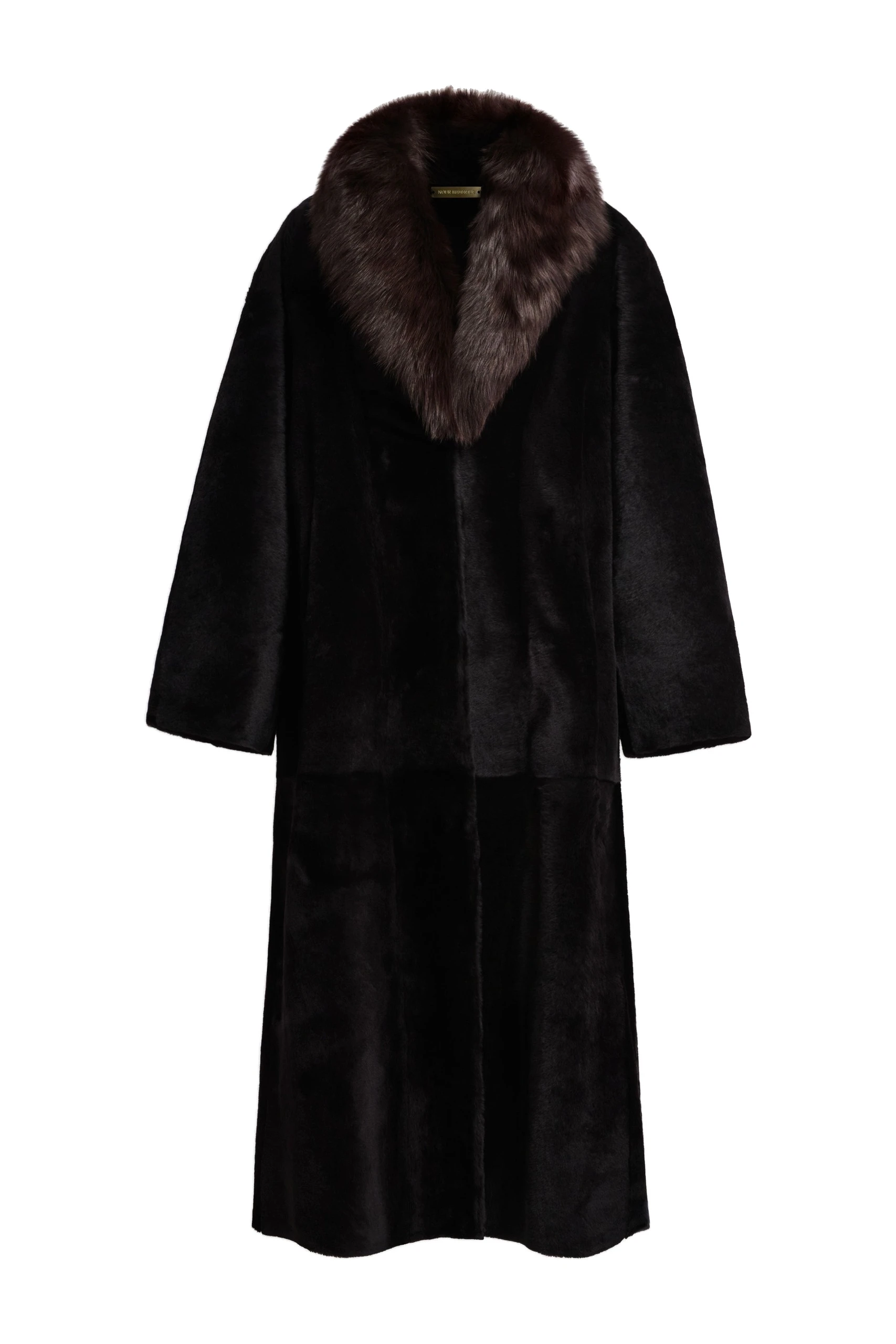 Nour Hammour Astoria Shearling Coat in Black Brown Nour Hammour Astoria Shearling Coat in Black Brown | Fur Coats | Coveti