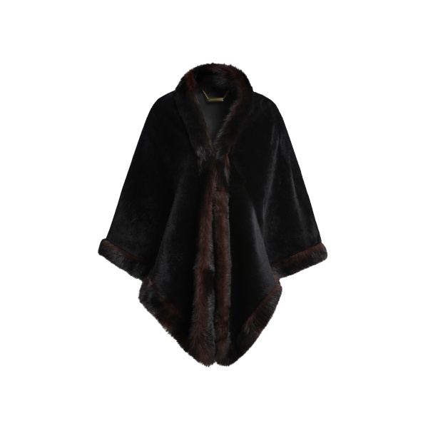 Nour Hammour Olympe Shearling Shawl in Black and Brown Sable