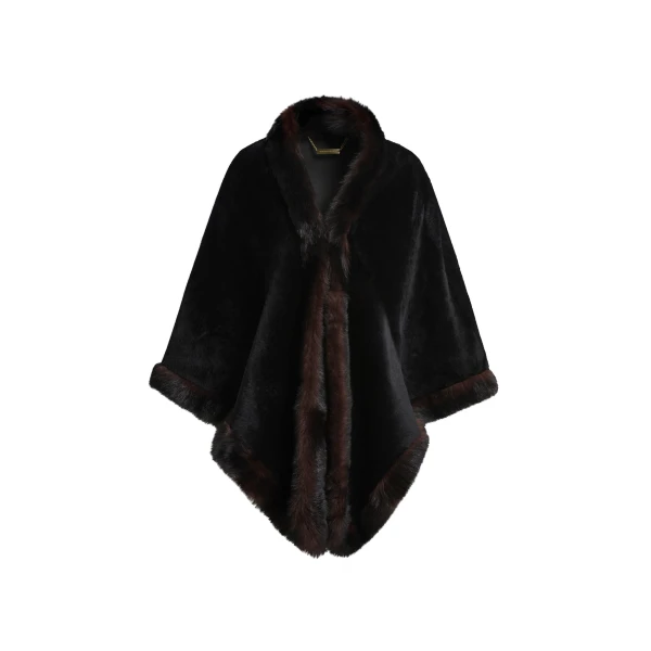 Nour Hammour Olympe Shearling Shawl in Black and Brown Sable