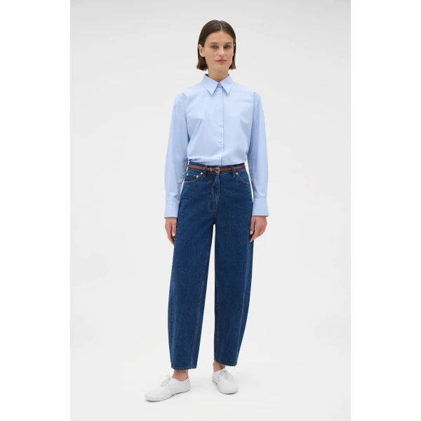 Oroton Barrel Leg Denim Jean Indigo Wash, view 2