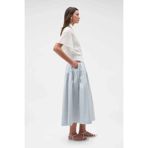 Oroton Basque Detail Skirt Pale Frost, view 4