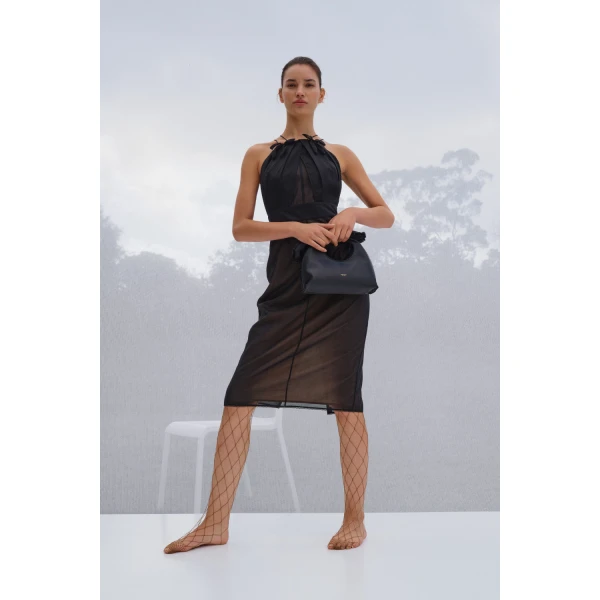 Oroton Bow Detail Dress Black, view 2