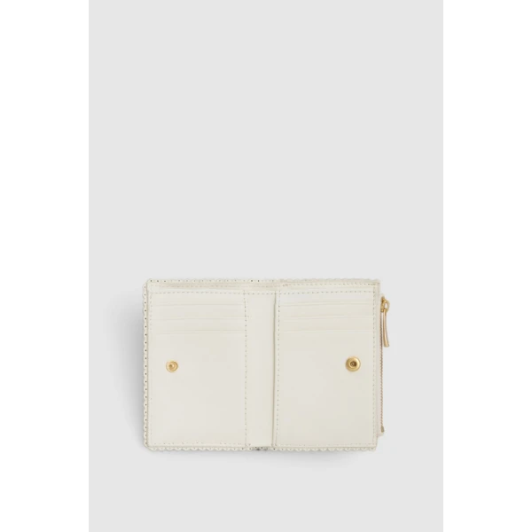 Oroton Broidery Mini 10 Credit Card Zip Wallet Warm White, view 2
