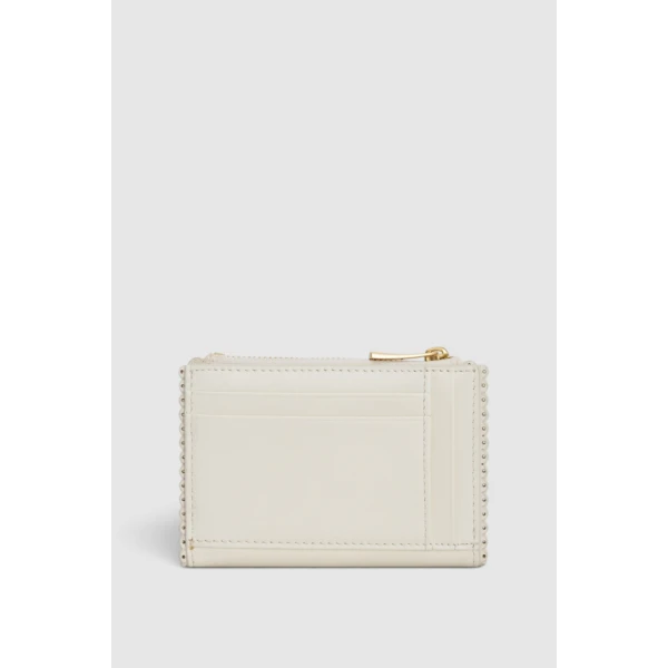 Oroton Broidery Mini 10 Credit Card Zip Wallet Warm White, view 3