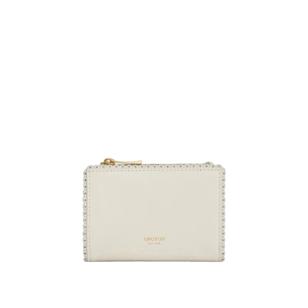 Oroton Broidery Mini 10 Credit Card Zip Wallet Warm White