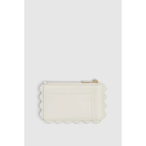 Oroton Broidery Smooth 4 Credit Card Mini Zip Pouch Warm White, view 3