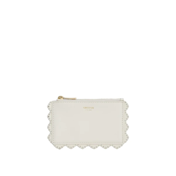 Broidery Smooth 4 Credit Card Mini Zip Pouch Warm White