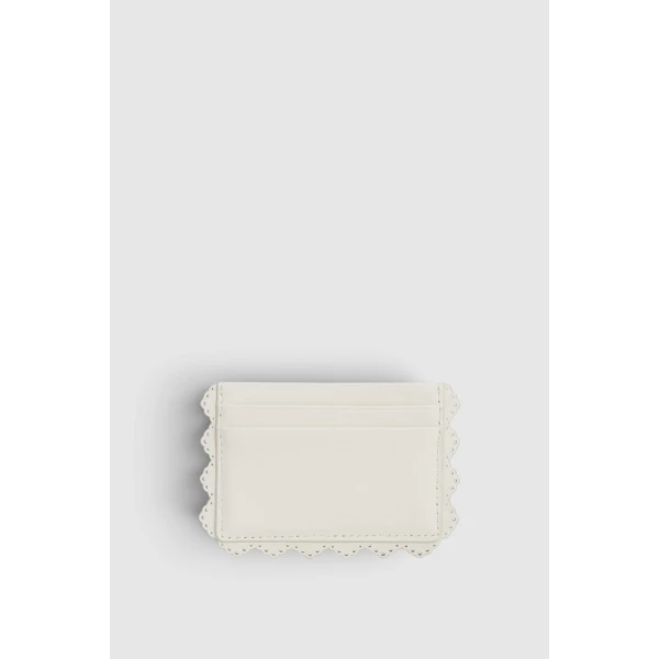 Oroton Broidery Smooth Credit Card Sleeve Warm White, view 3