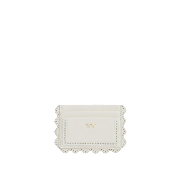 Oroton Broidery Smooth Credit Card Sleeve Warm White