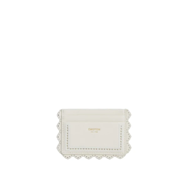 Oroton Broidery Smooth Credit Card Sleeve Warm White