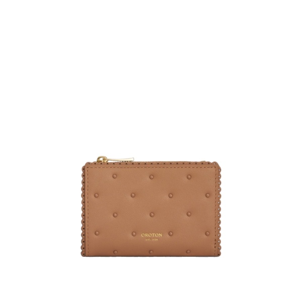 Oroton Broidery Studded Mini 10 Credit Card Zip Wallet Praline