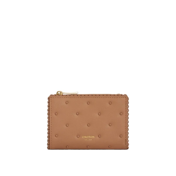 Oroton Broidery Studded Mini 10 Credit Card Zip Wallet Praline