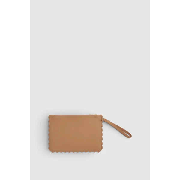 Oroton Broidery Studded Pouch Praline, view 3