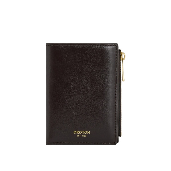 Oroton Cecile Crackle 10 Credit Card Mini Zip Wallet True Chocolate