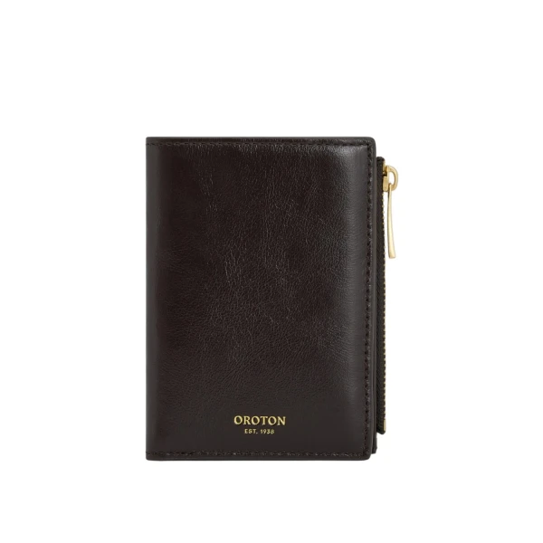 Oroton Cecile Crackle 10 Credit Card Mini Zip Wallet True Chocolate
