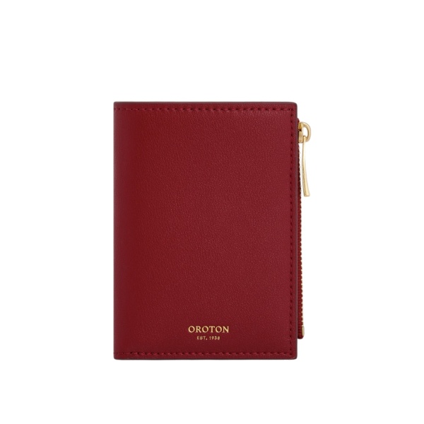 Oroton Cecile Smooth 10 Credit Card Mini Zip Wallet Garnet