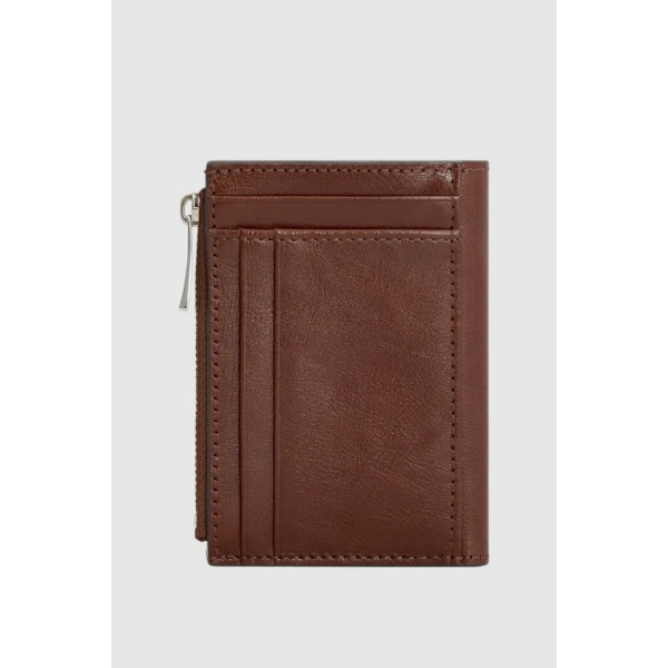 Oroton Cecile Vegetable Leather 10 Credit Card Mini Zip Wallet Dark Chestnut, view 3