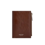 Oroton Cecile Vegetable Leather 10 Credit Card Mini Zip Wallet Dark Chestnut
