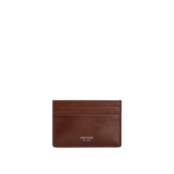 Oroton Cecile Vegetable Leather Credit Card Sleeve Dark Chestnut