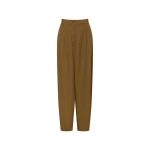 Oroton Cotton Pleat Curve Pant Dark Tobacco