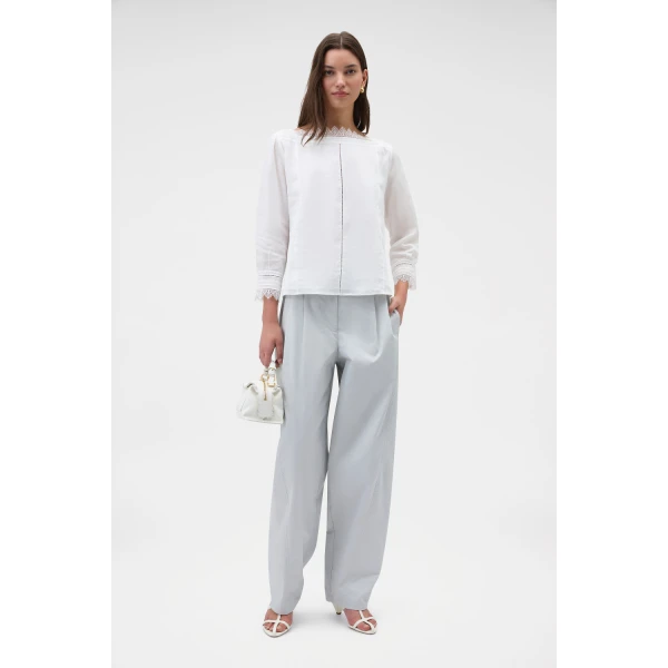 Oroton Cotton Pleat Curve Pant Pale Frost, view 6