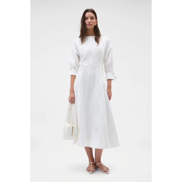 Oroton Cuff Detail Day Dress White, view 6
