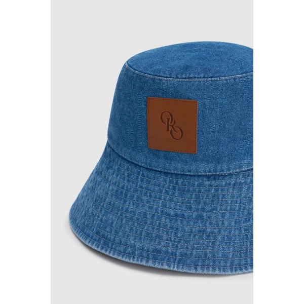 Oroton Denim Bucket Hat Mid Wash Denim, view 5