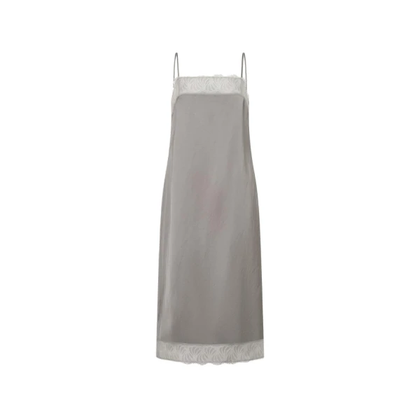 Double Satin Lace Trim Slip Castle Grey