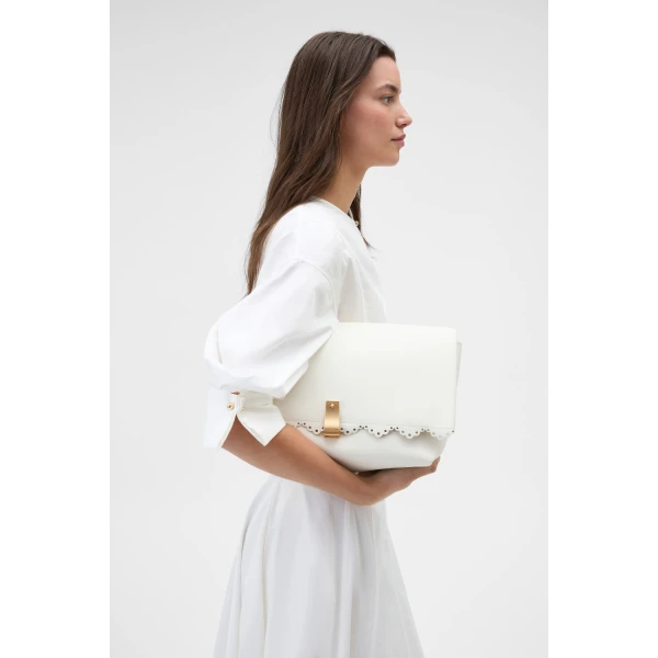 Oroton Etta Smooth Broidery Large Clutch Warm White, view 3
