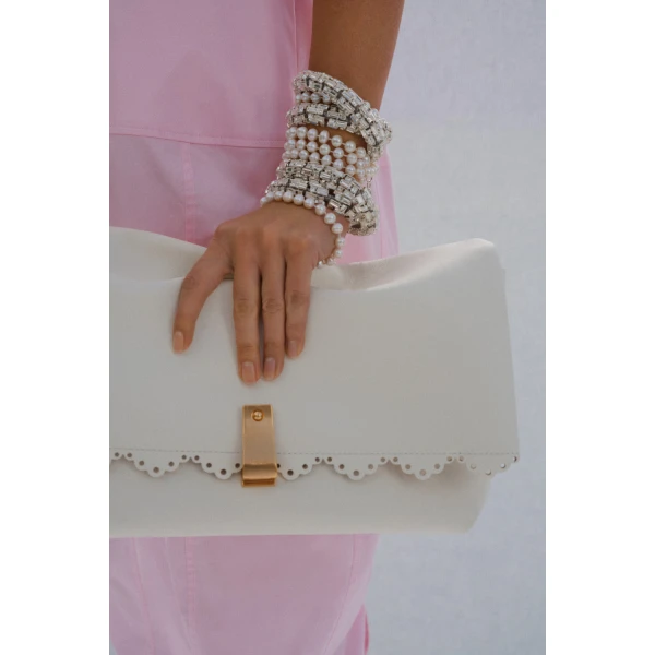 Oroton Etta Smooth Broidery Large Clutch Warm White, view 4