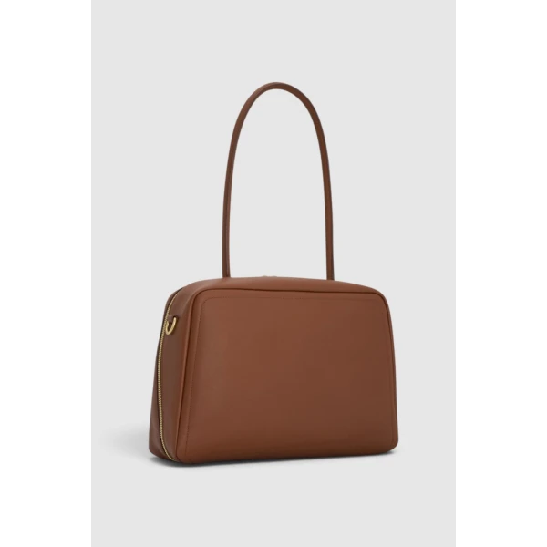 Oroton Everette Smooth Medium Shoulder Bag Chestnut, view 5