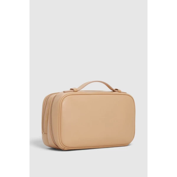 Oroton Indi Crackle Large Beauty Case Almond, view 3