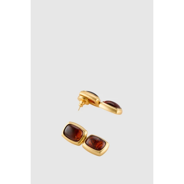 Oroton Lilyanna Drop Earrings Tort/Worn Gold, view 3
