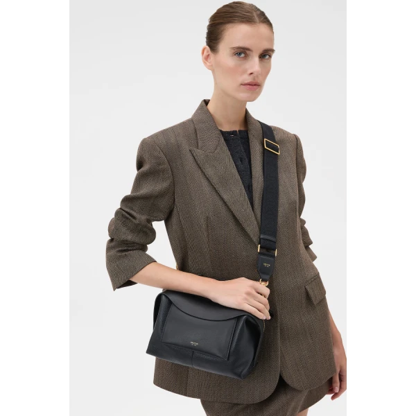 Oroton Logo Bag Strap Black/Black, view 2