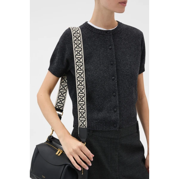 Oroton Logo Bag Strap Black/Natural, view 2