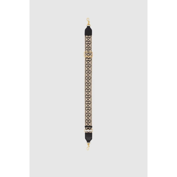 Oroton Logo Bag Strap Black/Natural, view 3