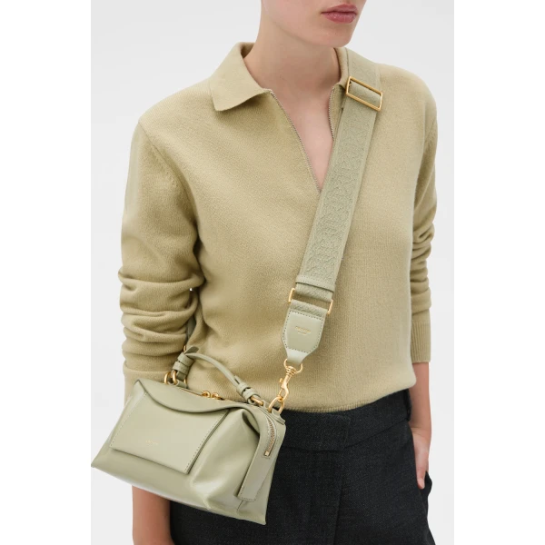 Oroton Logo Crackle Bag Strap Pistachio, view 2