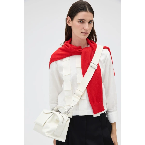 Oroton Logo Smooth Bag Strap Warm White, view 2