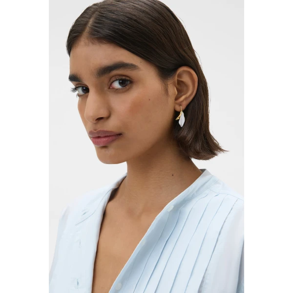Oroton Magnolia Hook Earrings Worn Gold/White, view 2