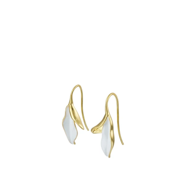 Oroton Magnolia Hook Earrings Worn Gold/White