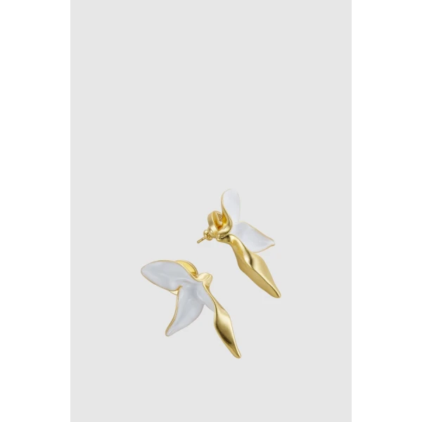 Oroton Magnolia Studs Worn Gold/White, view 3