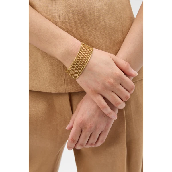 Oroton Mathilde Wide Bracelet Worn Gold, view 2