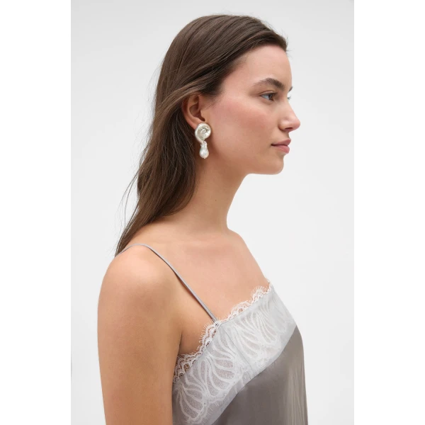 Oroton Maurie Pearl Drop Stud Earrings Pearl/Silver, view 2