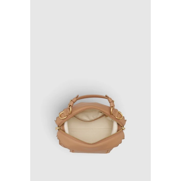 Oroton Mica Smooth Broidery Mini Bowler Praline, view 6