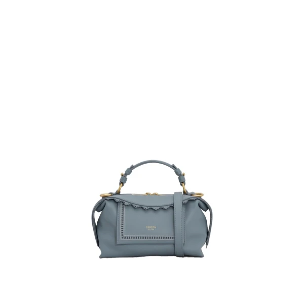 Oroton Mica Smooth Broidery Mini Bowler Smoke