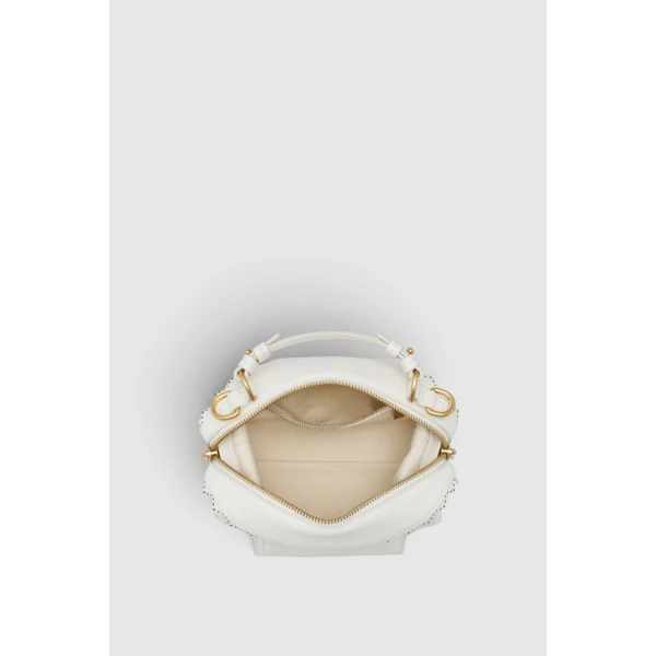 Oroton Mica Smooth Broidery Mini Bowler Warm White, view 6