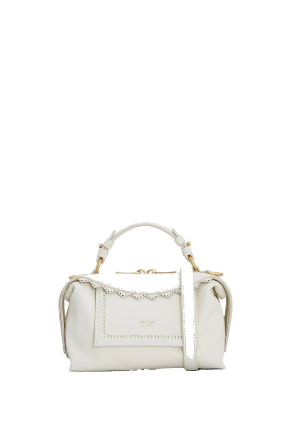 Oroton Mica Smooth Broidery Mini Bowler Warm White | Mini Bags | Coveti Oroton Mica Smooth Broidery Mini Bowler Warm White